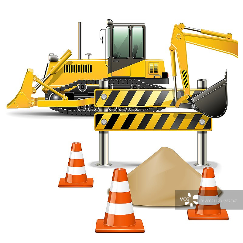 带路障的施工机械图片素材