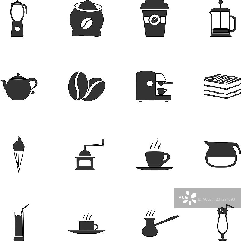 黑白扁平风咖啡图标合集图片素材