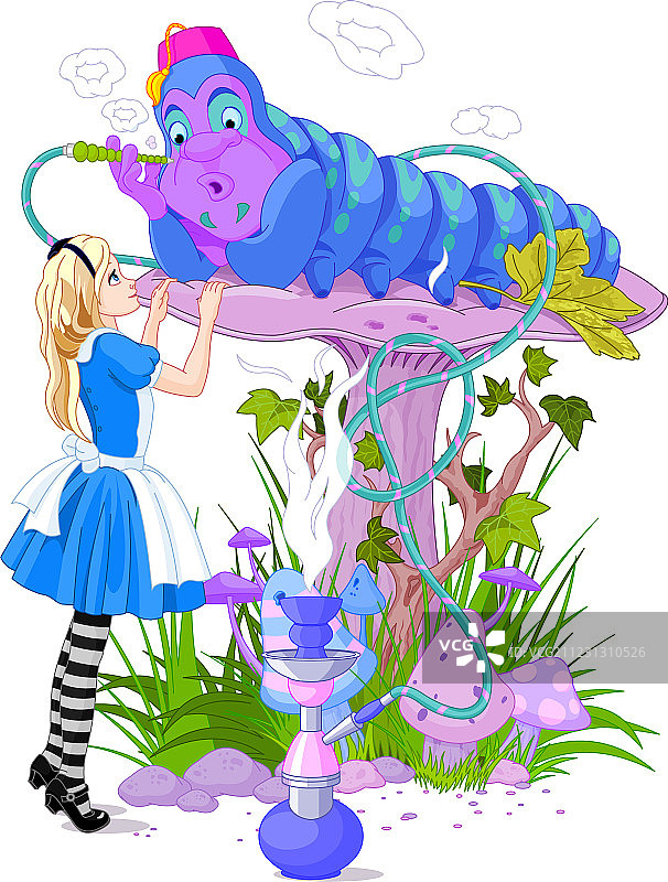 爱丽丝与蓝色毛毛虫图片素材