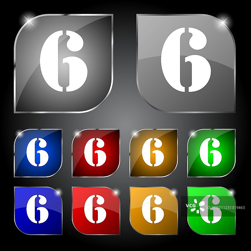彩色按钮数字6图标符号图片素材