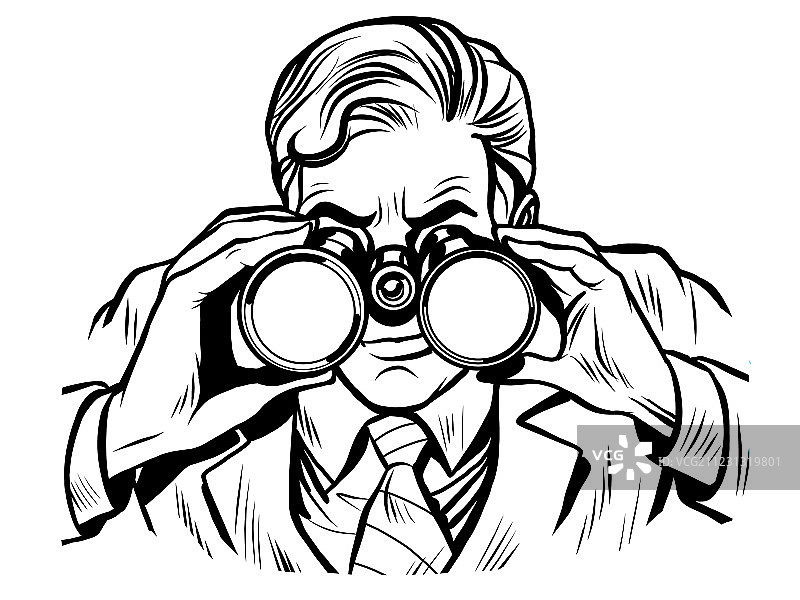 带双筒望远镜的哨兵线稿图片素材