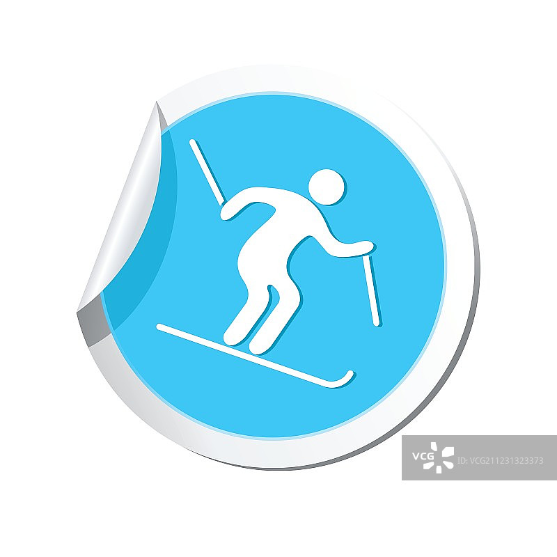 下坡滑雪蓝色圆形图标图片素材
