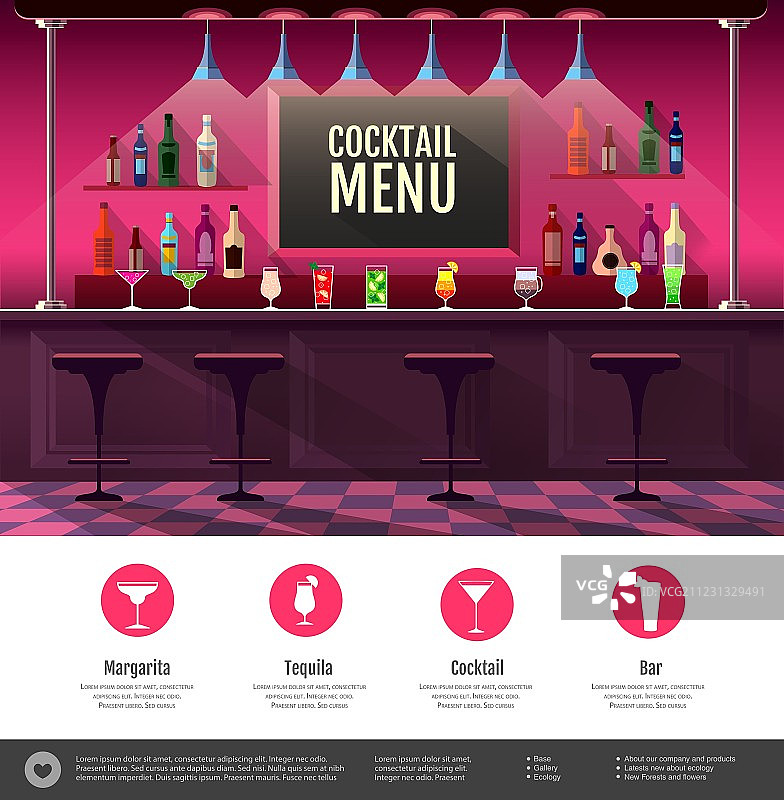 扁平风格鸡尾酒吧室内设计图片素材