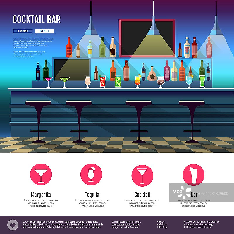 扁平风格鸡尾酒吧室内设计图片素材
