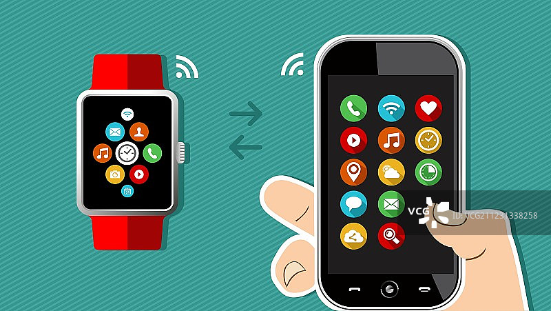 手持手机和智能手表设计图片素材