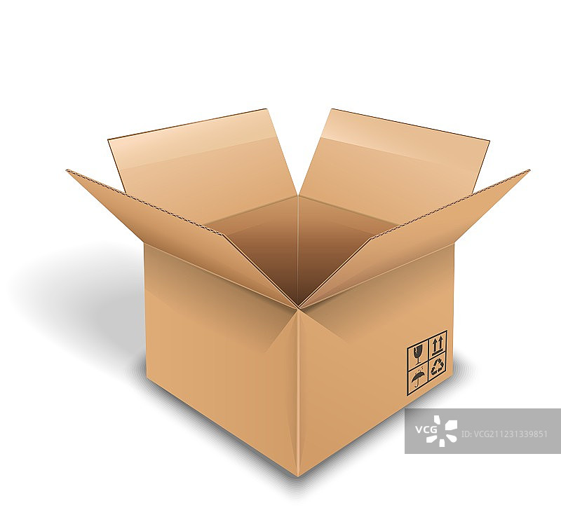 在白色背景上打开的空纸板箱图片素材