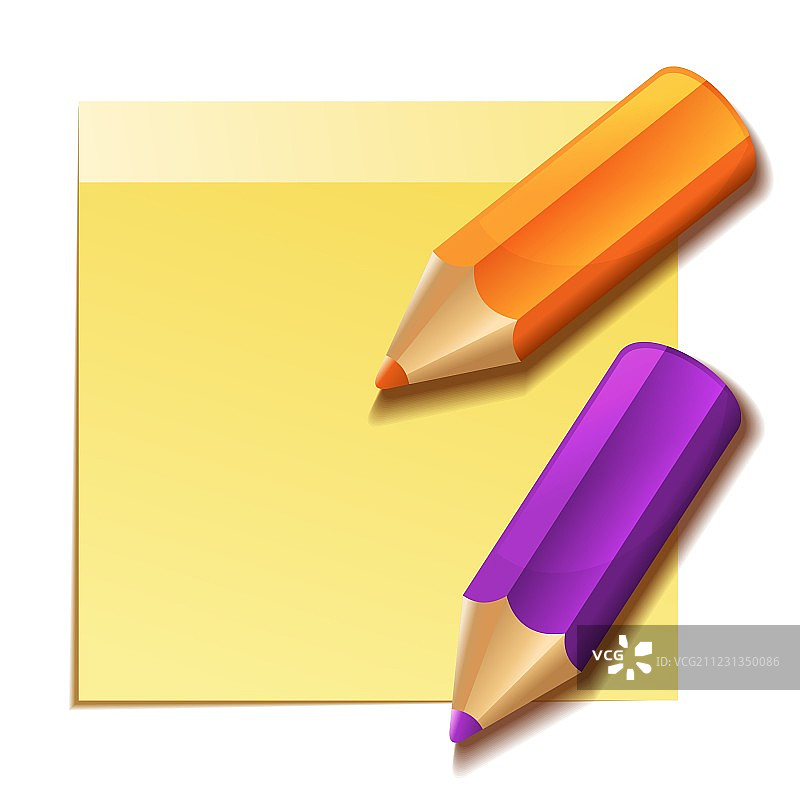 黄色便签和双色铅笔图片素材