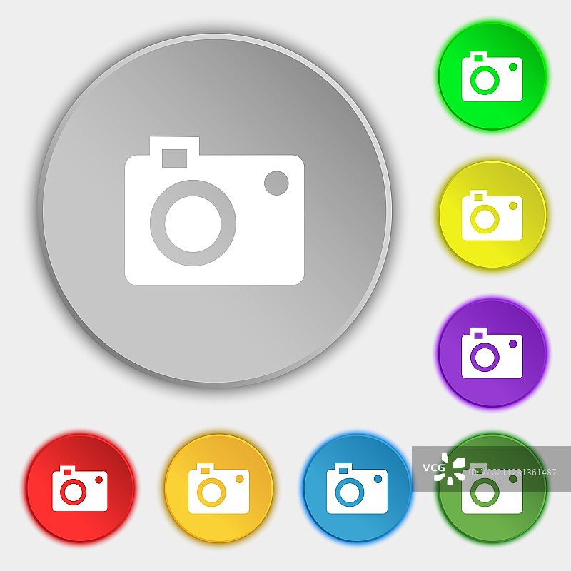八个扁平按钮上的相机图标符号图片素材