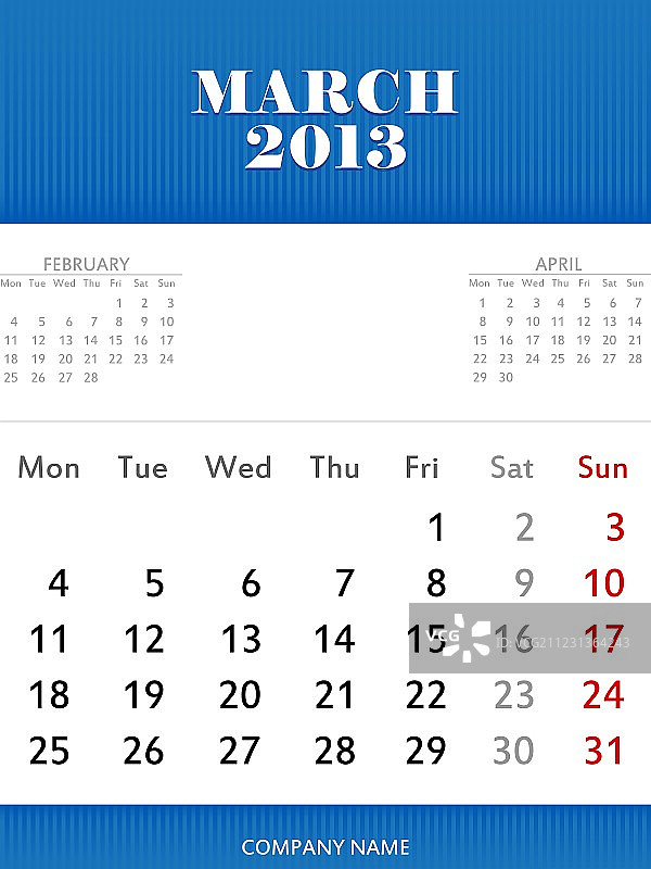 2013年3月日历设计图片素材
