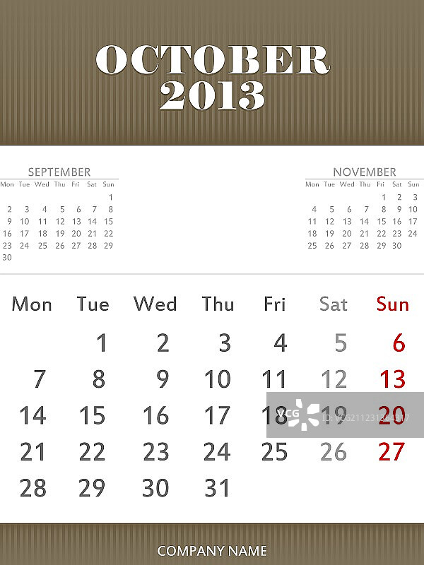 2013年10月日历设计图片素材