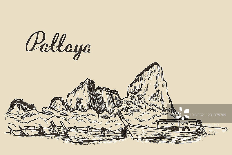 泰国芭堤雅海滩的传统长尾船图片素材