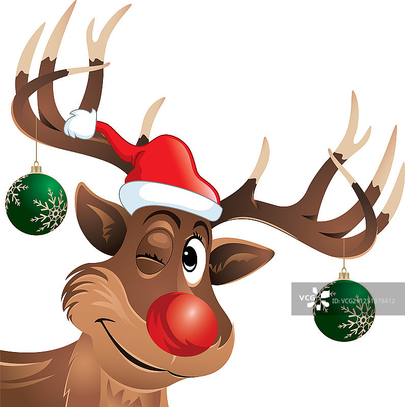 圣诞球眨眼的驯鹿鲁道夫图片素材
