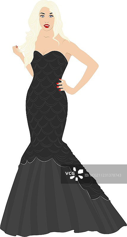 身穿黑色连衣裙的金发女人图片素材