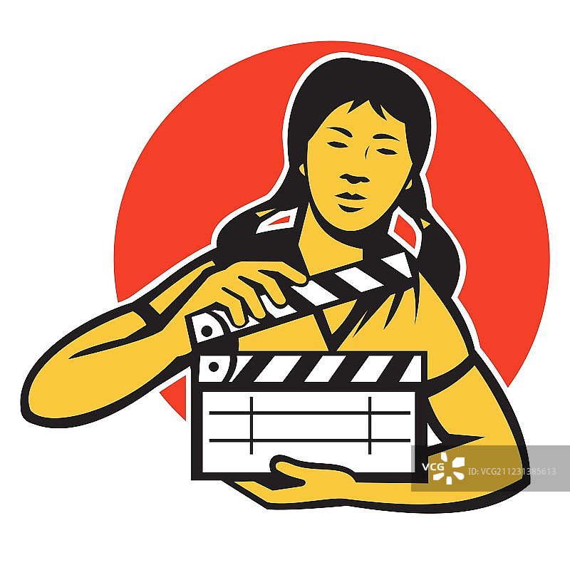 拿着电影场记板的亚洲女性图片素材