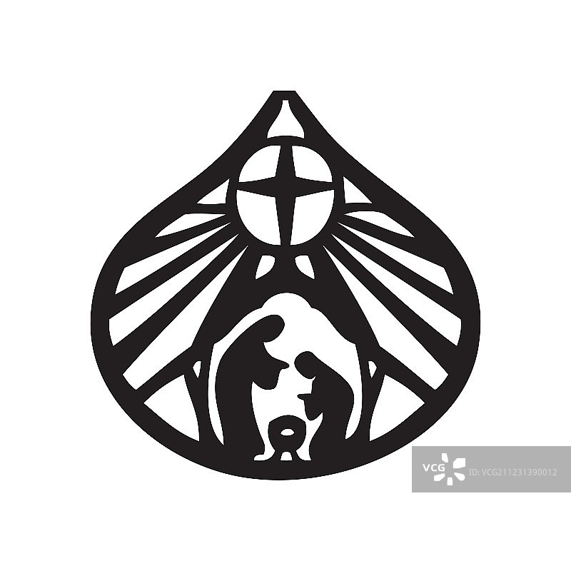 白色背景上的基督教圣家庭剪影图标图片素材