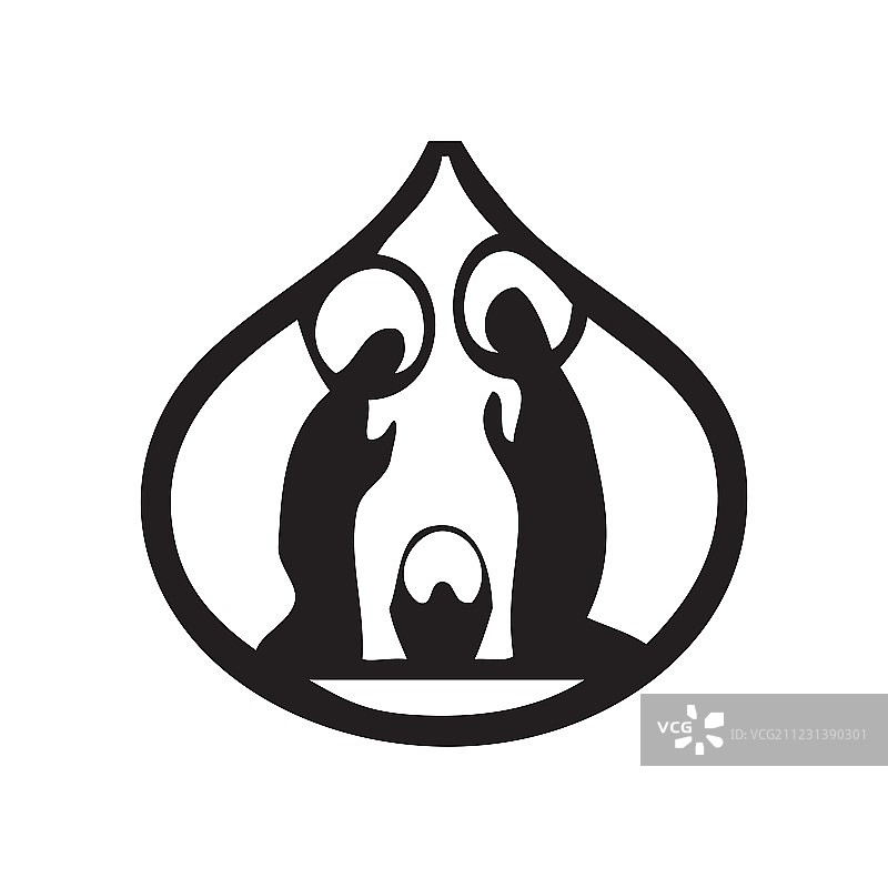 白色背景上的基督教圣家庭剪影图标图片素材