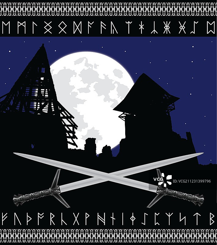 城堡遗址与月亮图片素材