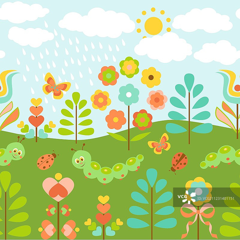 带有可爱瓢虫的花卉背景图片素材