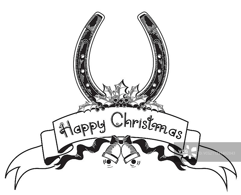 冬青浆果圣诞节马蹄铁背景图片素材