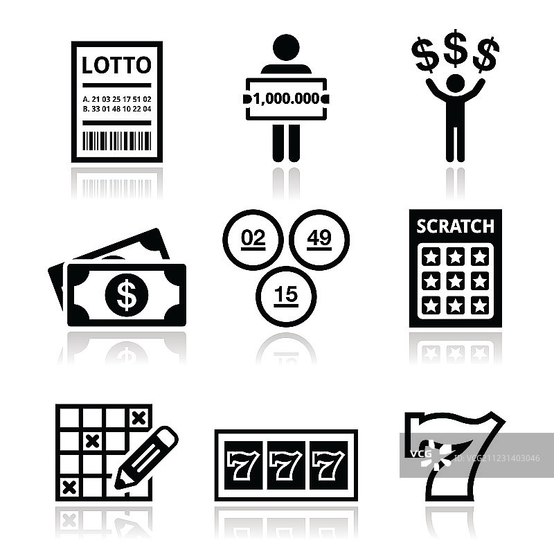彩票老虎机中奖图标集图片素材