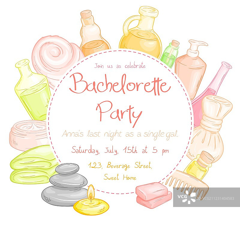 带有圆形文本框的水疗派对邀请函图片素材