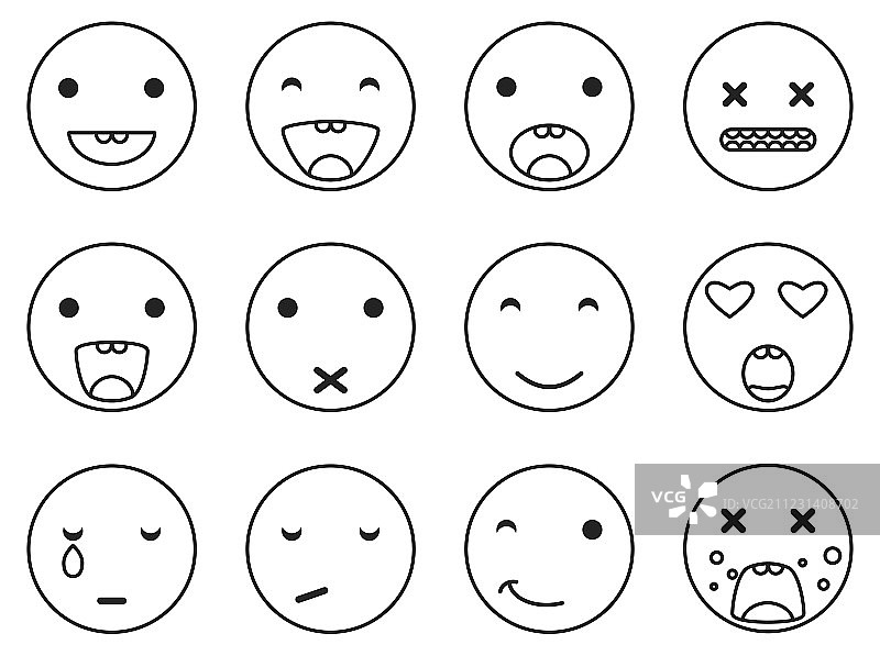 圆形微笑表情符号轮廓图标图片素材