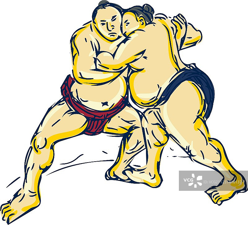 日本相扑摔跤手绘画图片素材