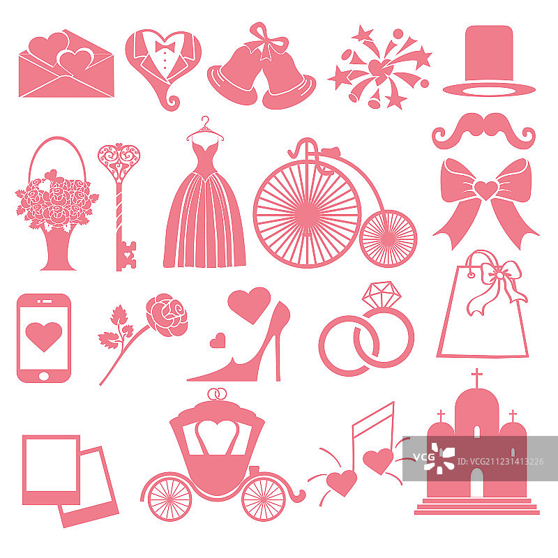 Web和移动端婚礼扁平图标图片素材