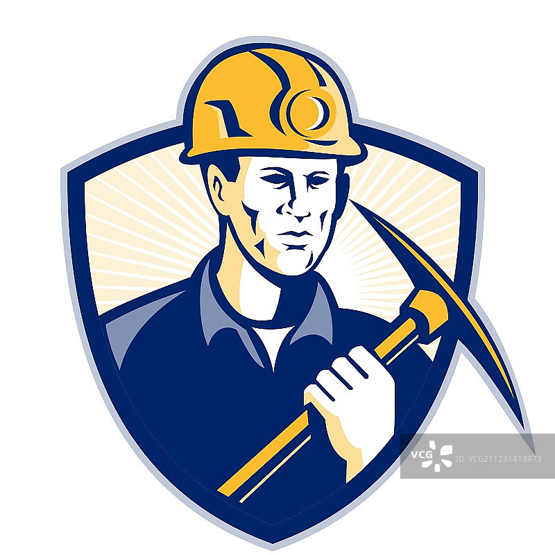 复古风格的持镐煤矿工人盾牌图片素材