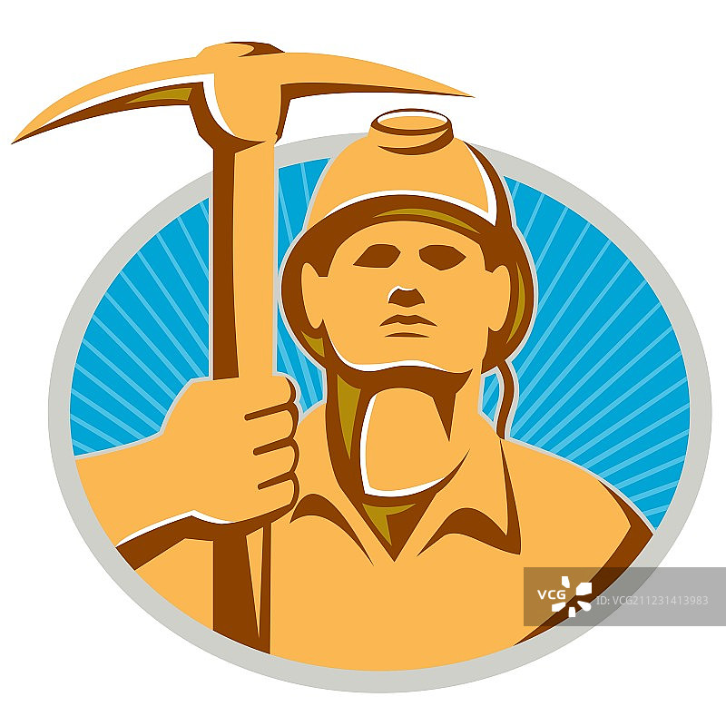 煤矿工人戴镐头安全帽复古正面图片素材