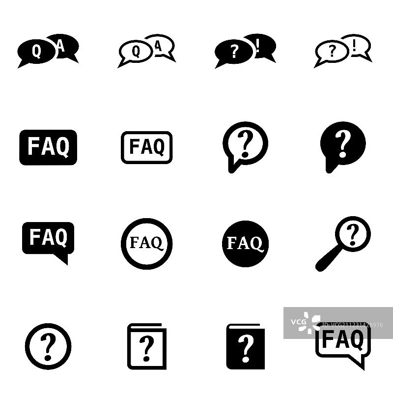 黑色常见问题解答图标集图片素材