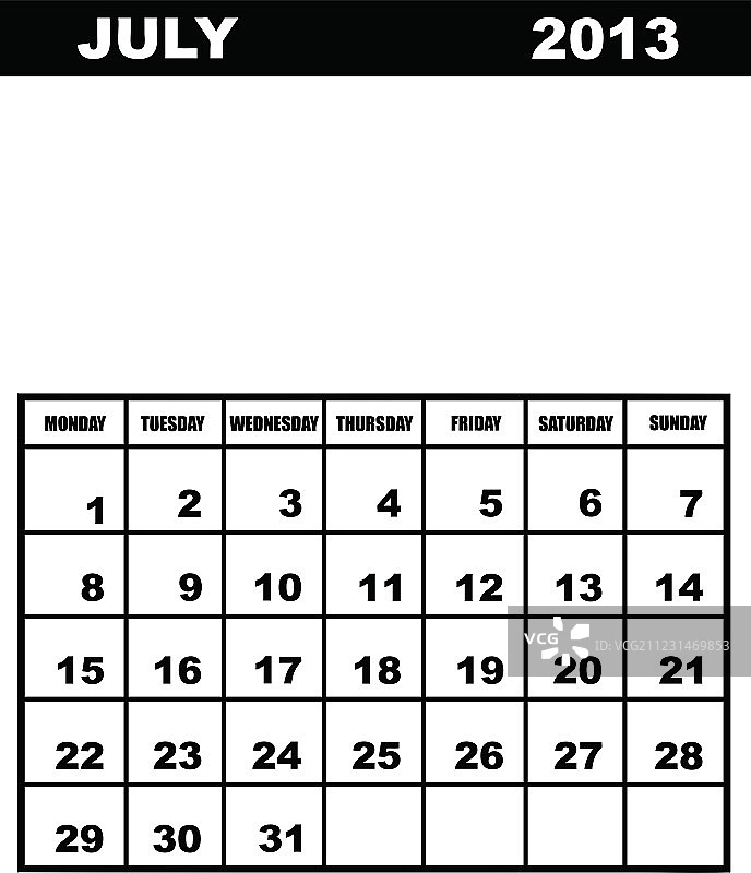 2013年七月日历图片素材