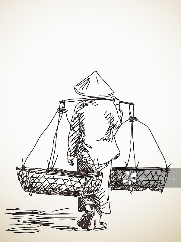 扛着轭的妇女图片素材