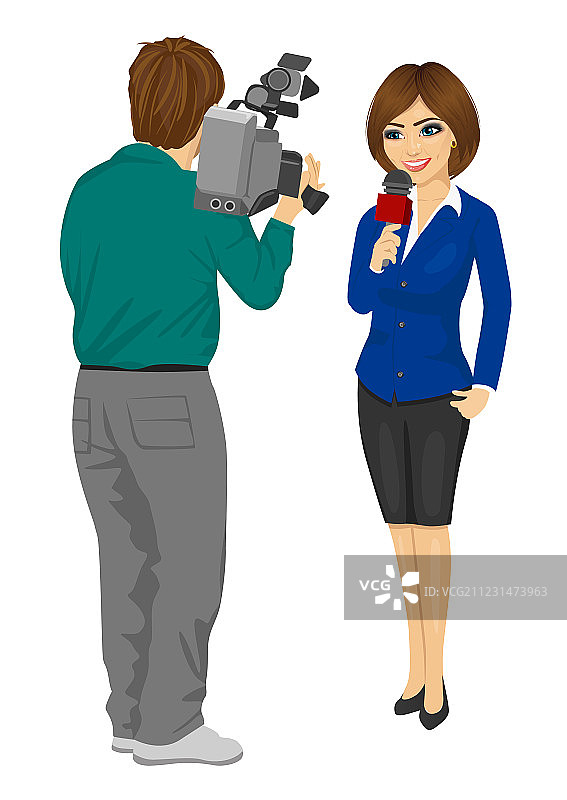 摄像师拍摄女记者图片素材