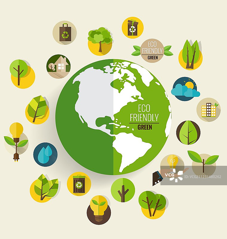 带生态图标的现代地球仪图片素材