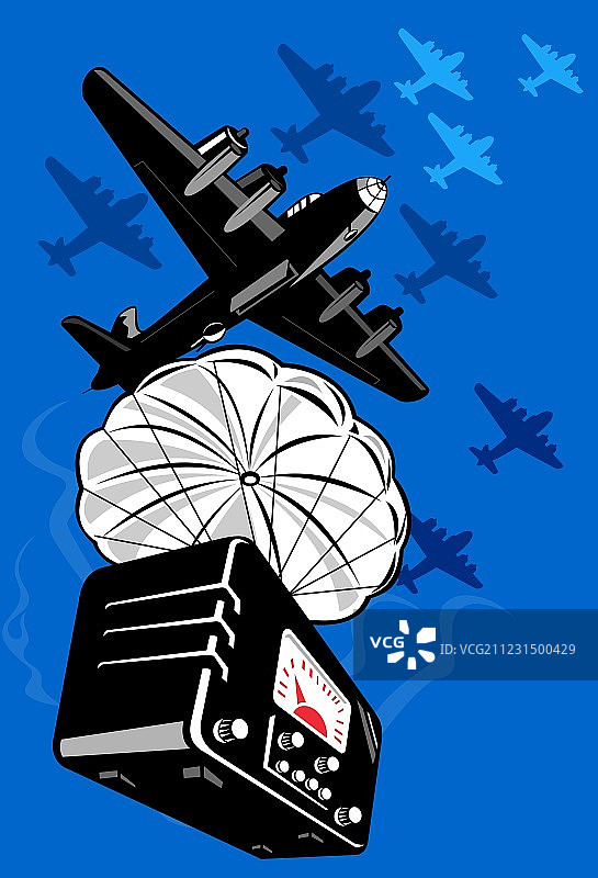 投掷无线电伞的轰炸机图片素材