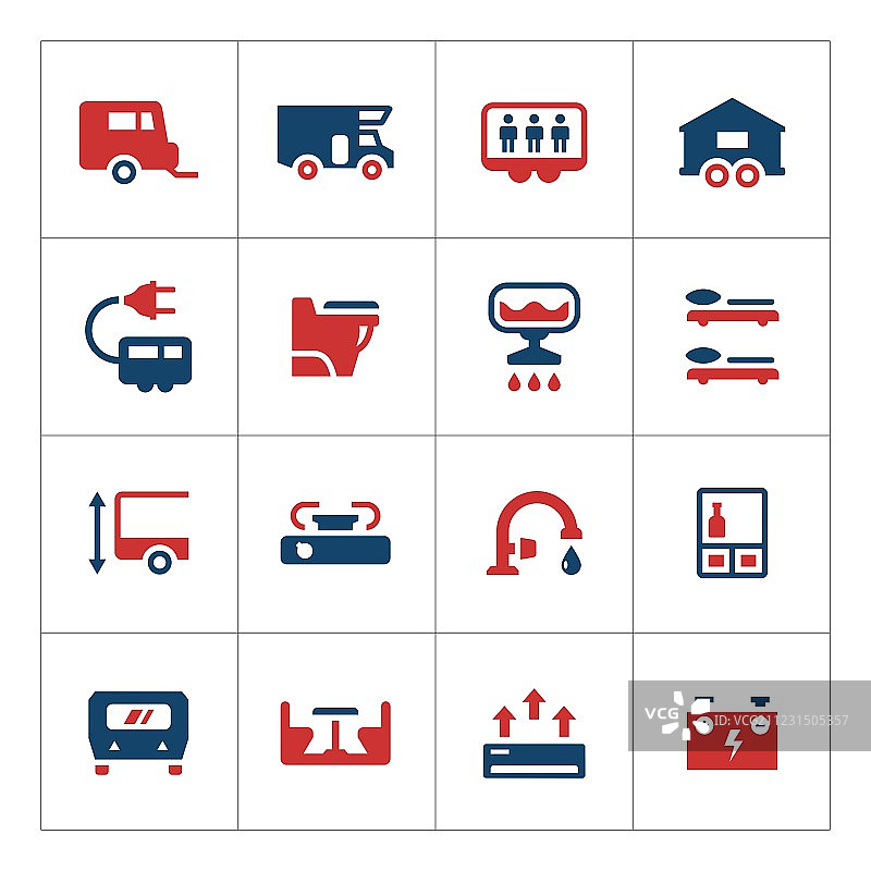 露营车拖车彩色图标合集图片素材