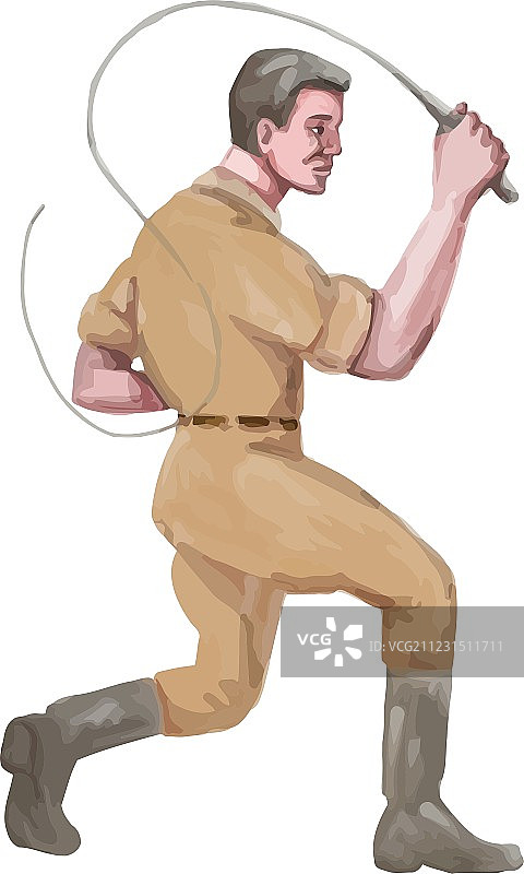 驯狮员和牛鞭水彩画图片素材