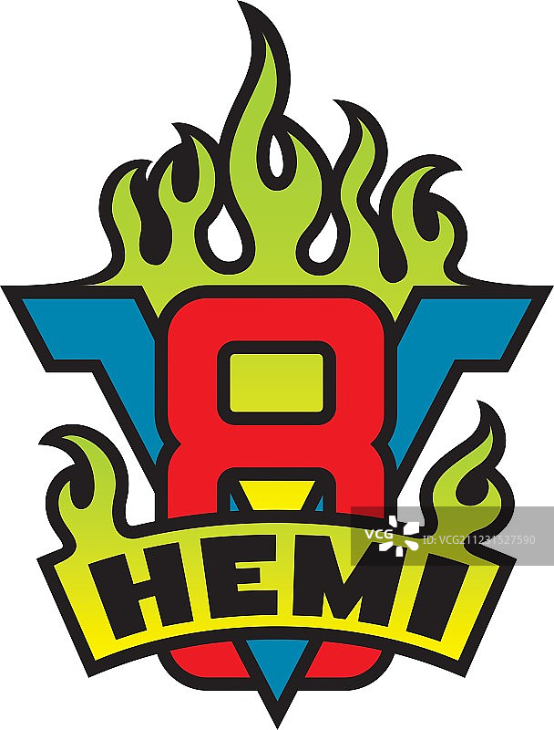 带火焰的V8 Hemi发动机标志图片素材