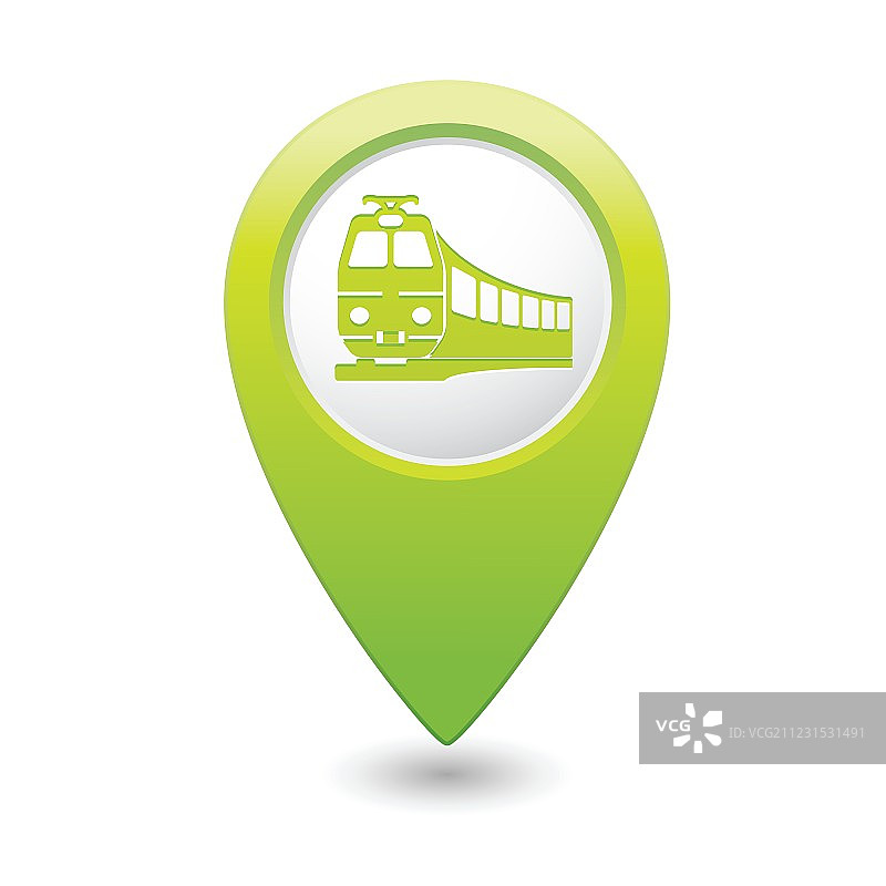 地图指针上的绿色火车图标图片素材