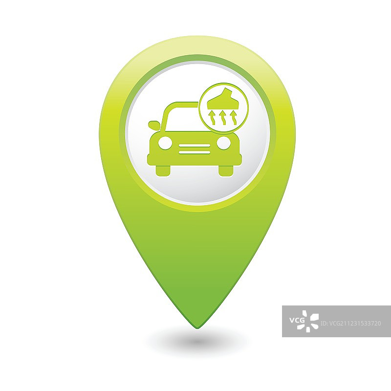 带有真空吸尘器图标地图指针的汽车（绿色）图片素材