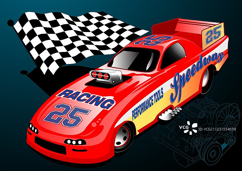 带有方格旗的红色直线竞速赛车图片素材