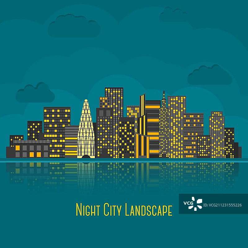 现代大城市夜景及水面反射图片素材