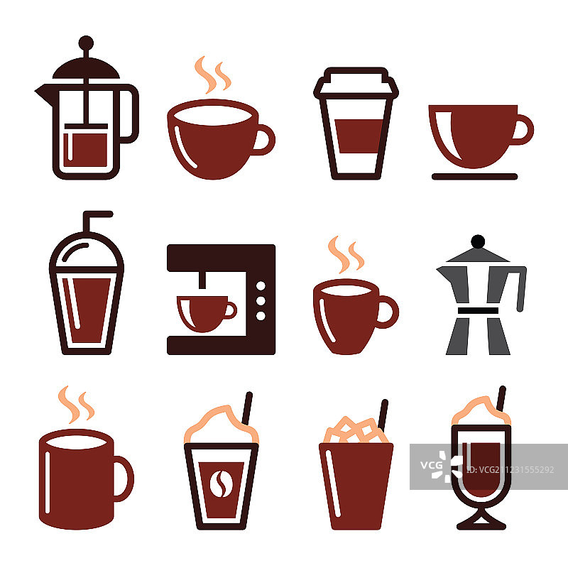咖啡饮品咖啡机图标集图片素材