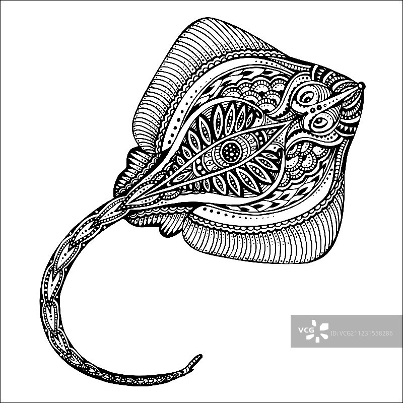 黑白涂鸦手绘电鳐图片素材