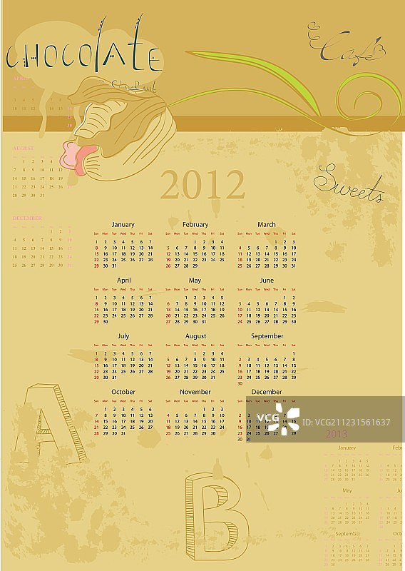 2012年日历模板图片素材