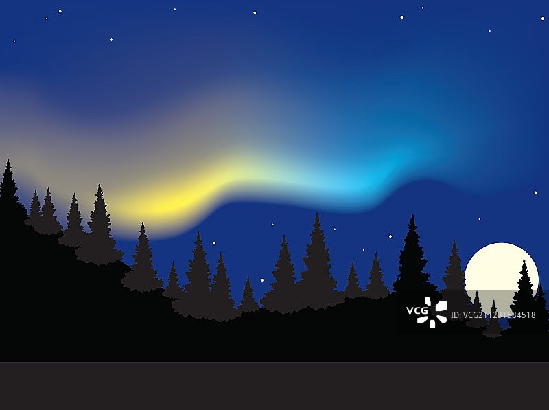 森林上空的矢量极光图片素材
