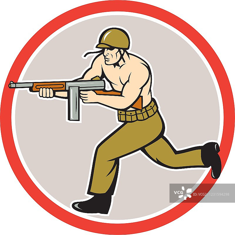 二战时期手持汤姆逊冲锋枪的美国士兵图片素材