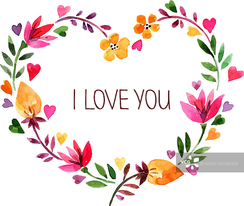 水彩花束爱心贺卡图片素材