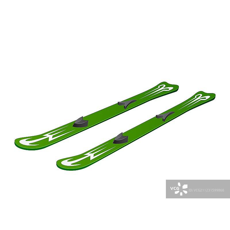 白色背景上的绿色滑雪图片素材
